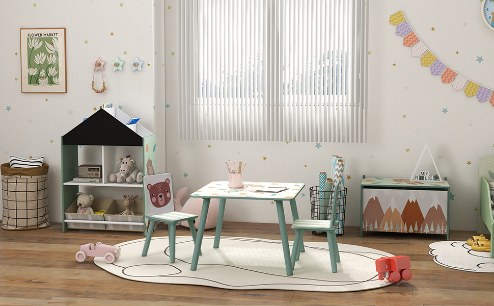 Дитяча валіза для іграшок ZONEKIZ з кришкою та безпечним шарніром, 60x37x39 см, зелена