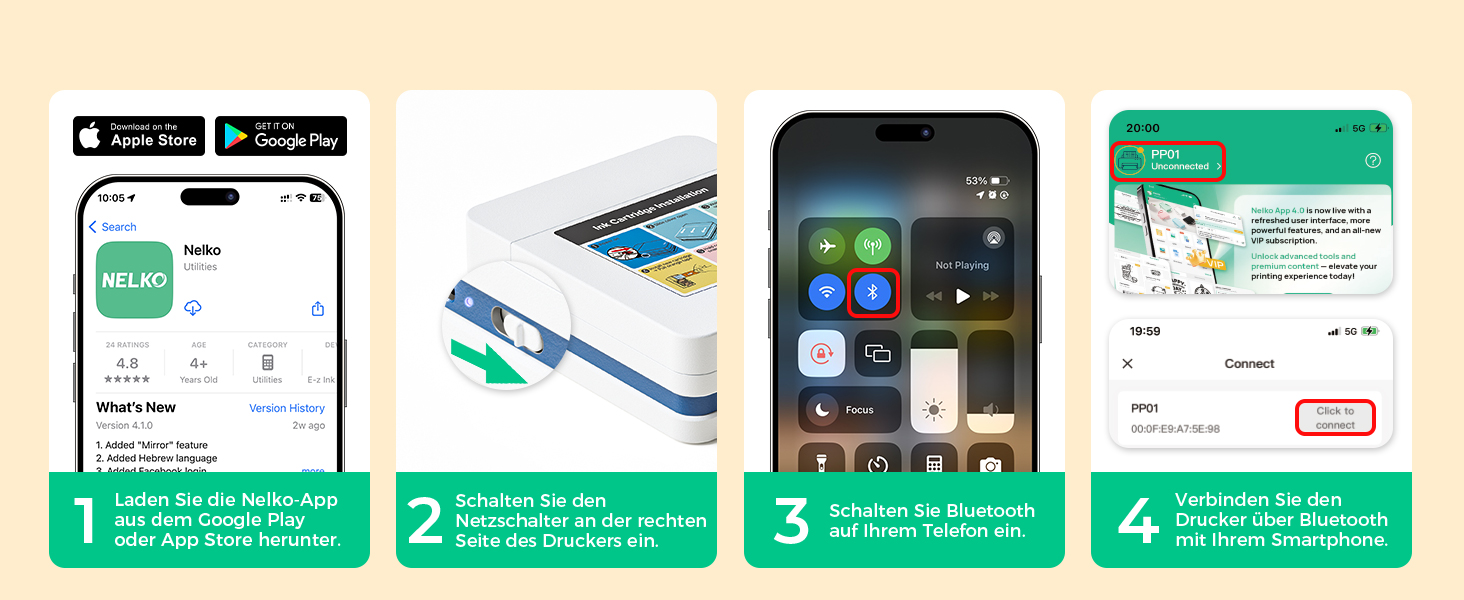 Портативний міні-принтер Nelko PP01 для фотографій з телефону. 20 листів паперу, принтер-наклейка, для iOS & Android, білий