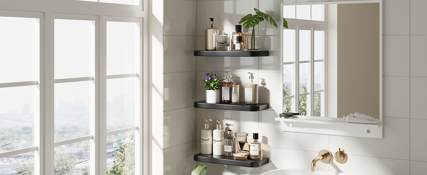 Набір з 3 настінних полиць Wandregal з дерева, чорного кольору - Плаваючі полиці з прихованим кріпленням для вітальні, спальні, кухні, для книг та декору