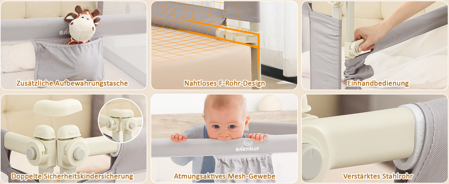 Бортики для ліжка дитячі 3 шт. (2x200 см + 1x180 см) складані, захист від випадання, малюнок - слоники