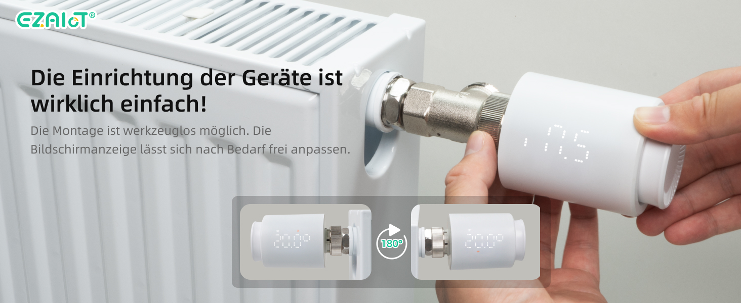 Розумний термостат на радіатор Wi-Fi Tuya EZ-TRV702W з програмуванням, датчиком температури та керуванням через додаток