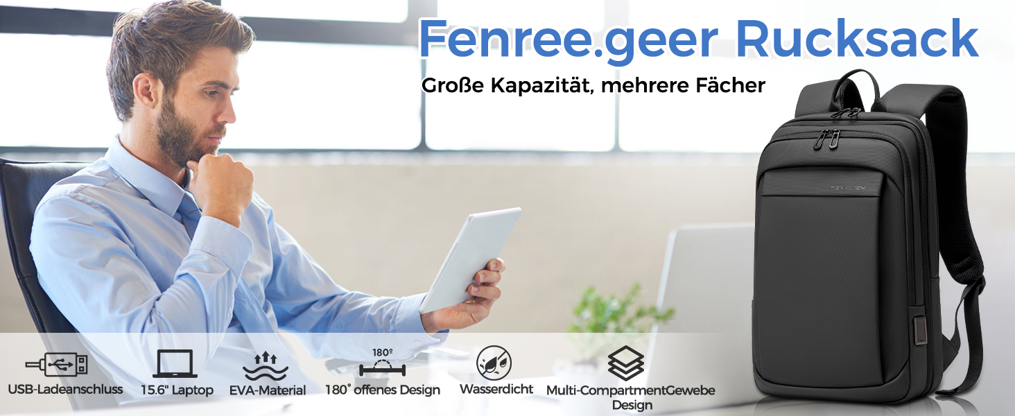 Рюкзак для ноутбука 15.6 дюймів Fenree Geer для чоловіків, легкий розширюваний рюкзак для подорожей та ручної поклажі, чорний