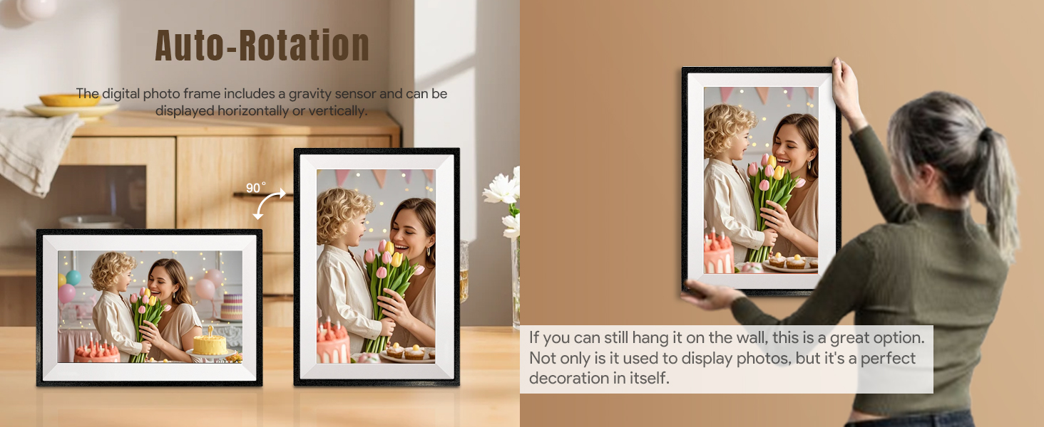 Цифровий фоторамка Aorpdd з Wi-Fi, 10.1 дюйма, HD IPS, сенсорний екран, 32GB, автоматичне обертання, Frameo App, чорний