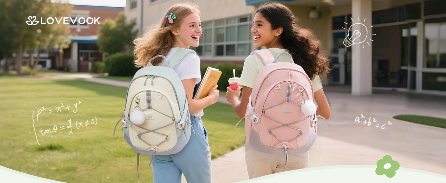 Шкільний рюкзак LOVEVOOK для дівчаток, 5 клас, рюкзак для дітей з нагрудною стрічкою, легка жіноча шкільна сумка, рюкзак для дітей від 8 років для дитячого садка, школи, університету, дозвілля, сірий-рожевий, 15,6 дюймів