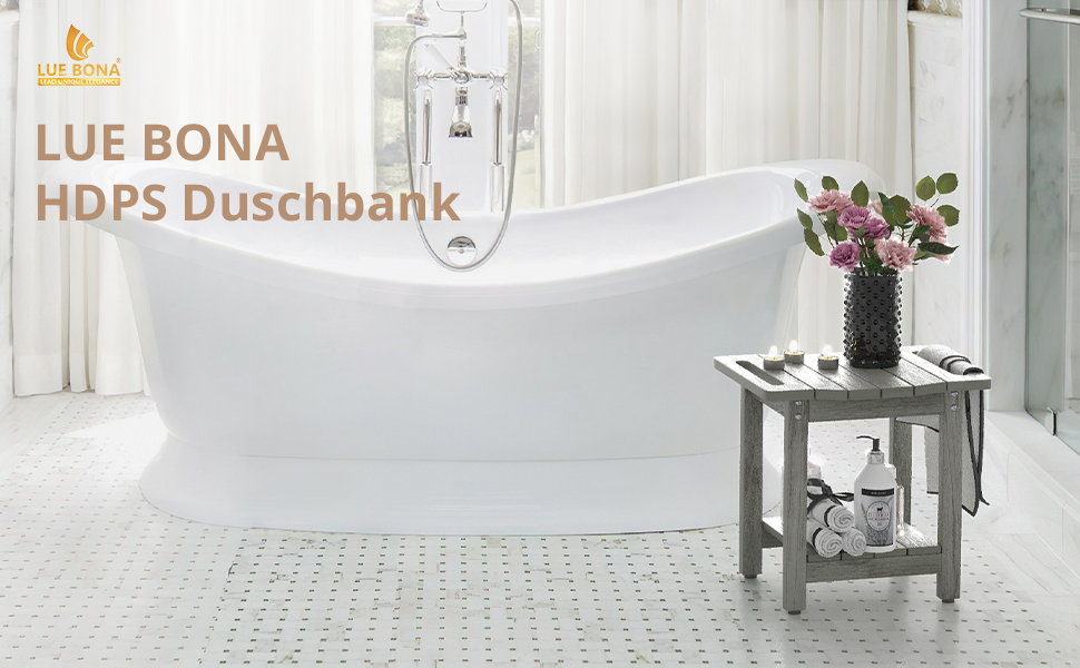 Лавка для душу LUE BONA HDPS з місцем для зберігання, сірого кольору. Зручний стілець для душу з ручками, водонепроникний, антиковзний, для внутрішнього та зовнішнього використання.