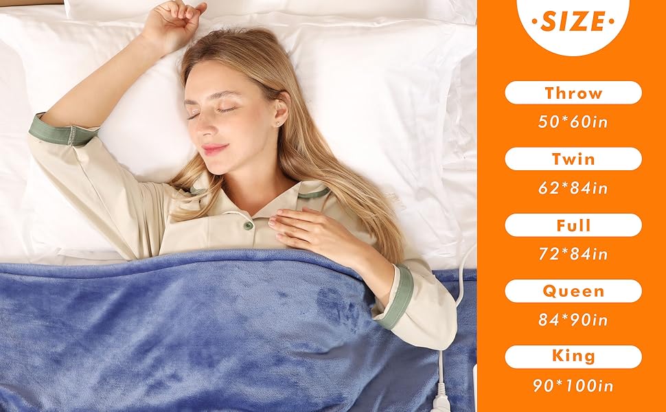 Електрична ковдра з автовимкненням, 130x180 см, 10 температурних режимів, таймер 8 годин, захист від перегріву, тепла ковдра з фланнелі, машинне прання, для дому та офісу (Скай Блакитний, 180 x 200 см)