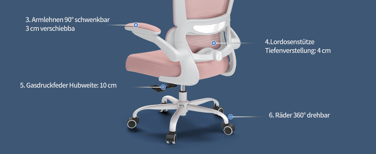 Офісне крісло TRALT Ergonomic - ергономічне крісло з регульованою підтримкою попереку та підголівником, ігрове крісло, крісло для дому, офісу, для великих людей (Рожеве)