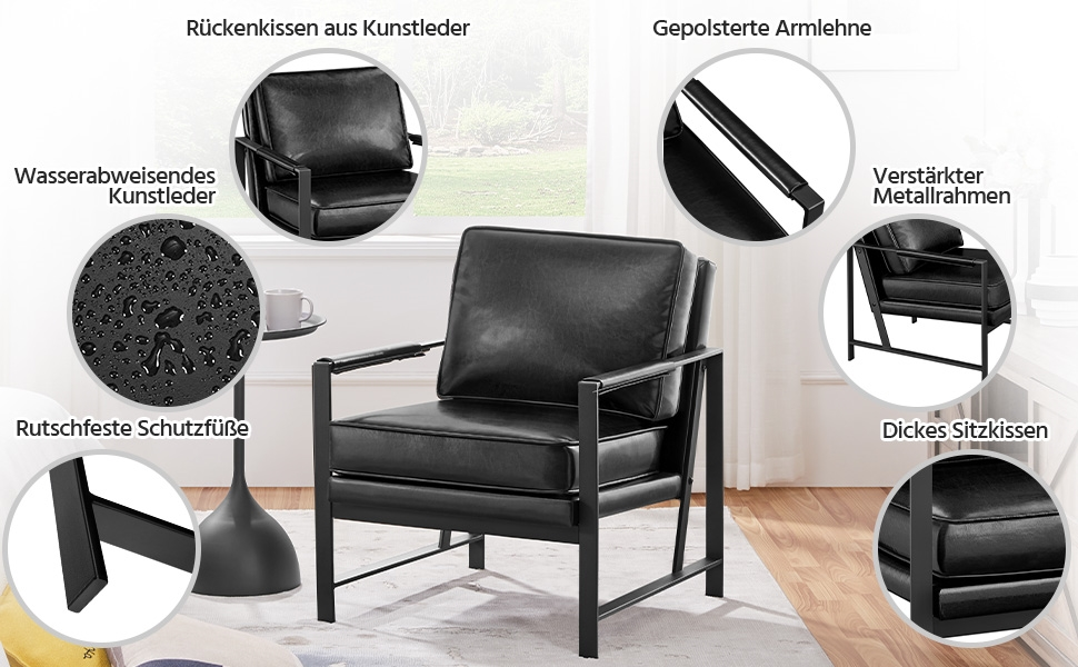 Крісло-реклайнер Yaheetech Retro з металевим каркасом та штучною шкірою (2 шт., чорний)