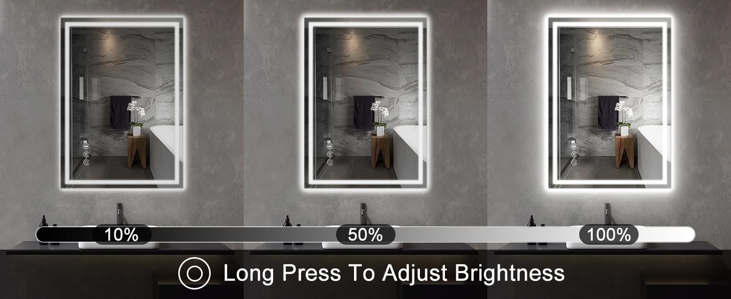 Дзеркало для ванної кімнати Habison з підсвічуванням LED, 50x70 см, сенсорне керування, димування, 3 колірні температури, функція пам'яті, проти запотівання, Bluetooth, матова центральна частина