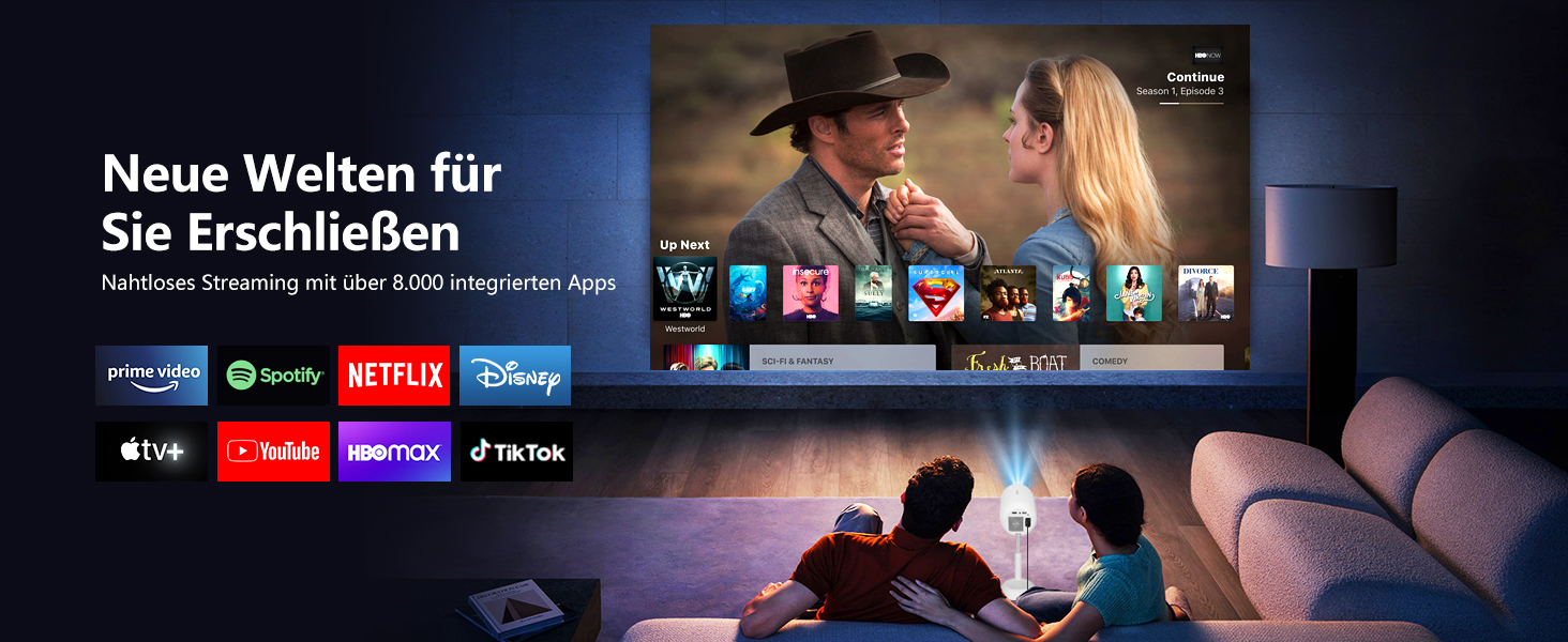 Міні-проектор VGKE з Android TV 13.0, 23000 люмен, Full HD 4K, WiFi6, Bluetooth, автофокус, автоматична корекція трапецеїдальних спотворень, для телефону/зовнішнього використання/ноутбука