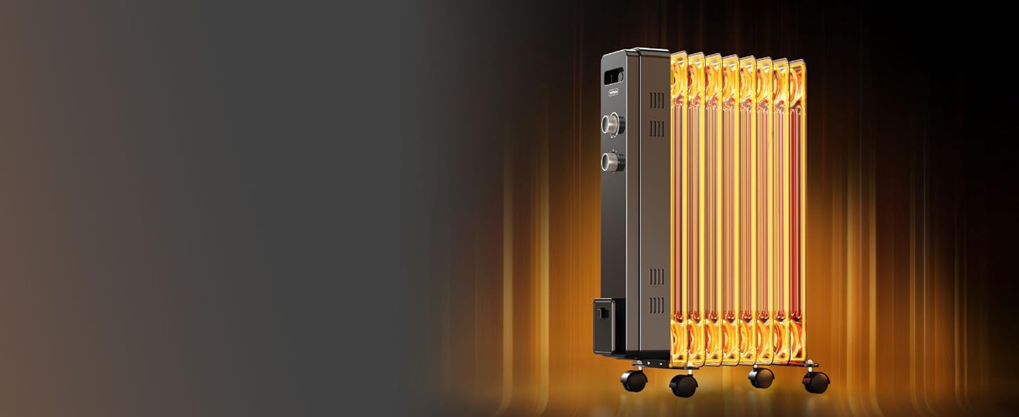 Масляний радіатор VonHaus 2.5 кВт з термостатом (білий, чорний, 9 ребер)