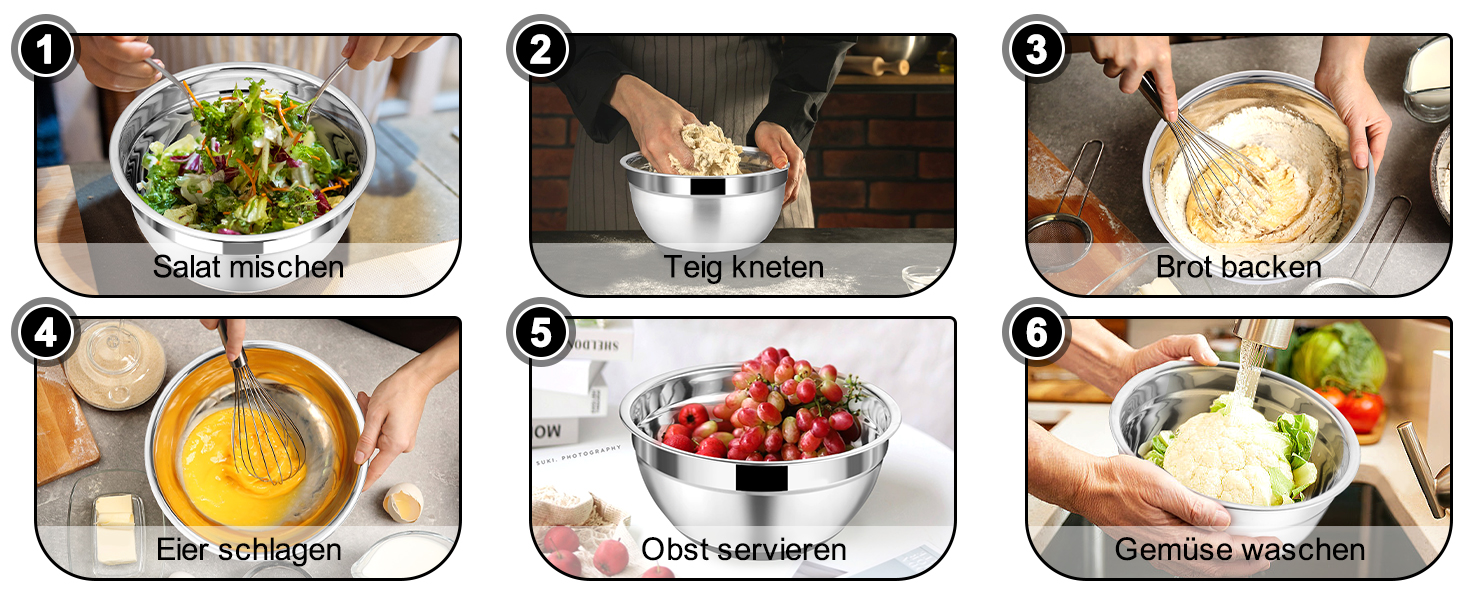 Набір мисок Onader з нержавіючої сталі: 5 мисок + 3 терки. Набір мисок для салатів з кришками, 5 шт. (0,7-4 л), чорний