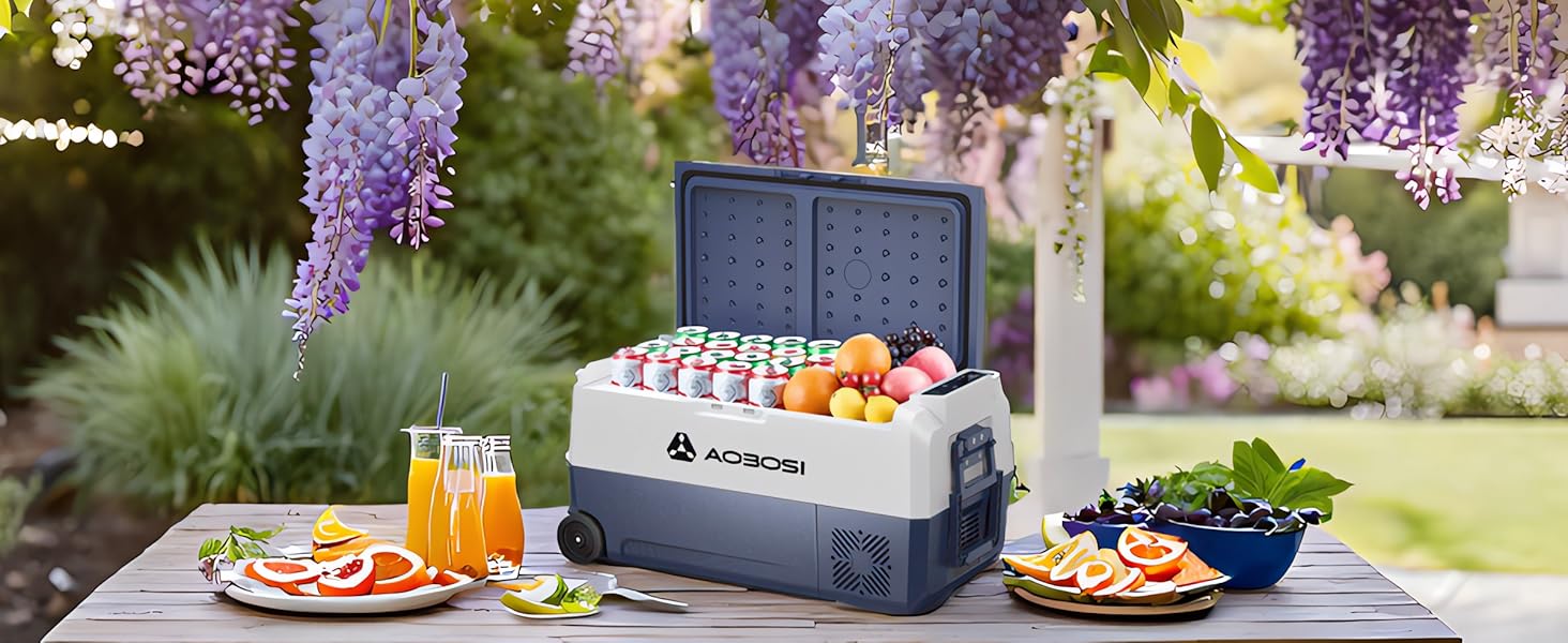 Кühlbox AAOBOSI Kompressor 60L з WiFi керуванням, 12/24/240V, -20°C до 20°C. Двозонна холодильна сумка для авто, вантажівки, човна, кемпінгу.