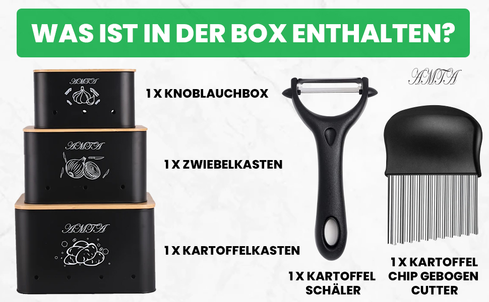 Набір контейнерів для зберігання картоплі, цибулі та часнику (3 шт) – Преміум-контейнери з циркуляцією повітря, вінтажний стиль, чорний колір