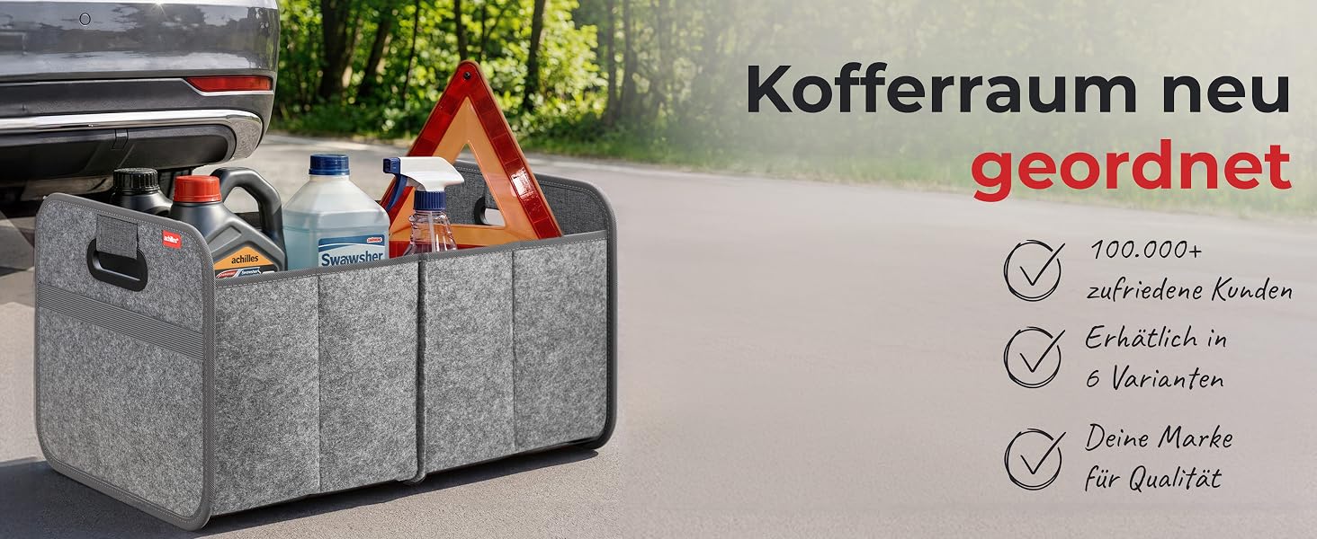 Органайзер у багажник Achilles Auto-Faltbox XL — велика складана сумка-коробка з фетру для авто, сіра
