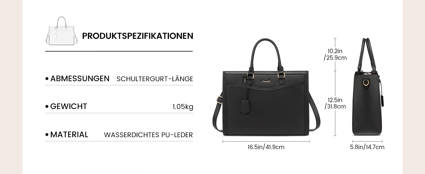 LOVEVOOK Сумка для ноутбука 15.6 дюймів, жіноча, велика, з PU-шкіри, для роботи, навчання, універсальна, чорна