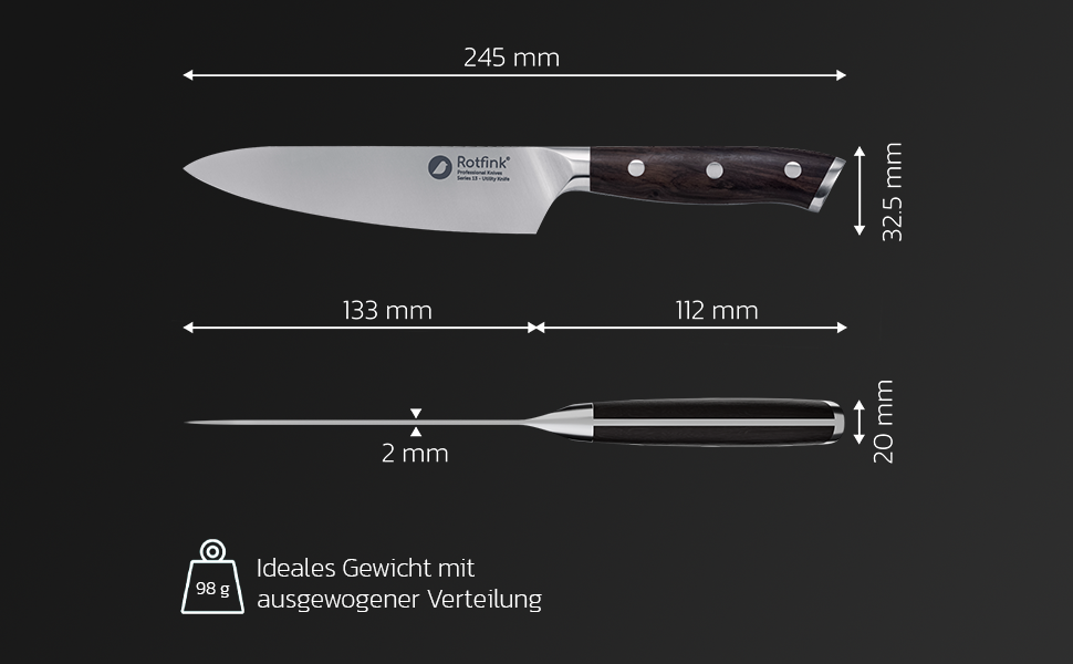 Ніж кухарський Messer 18 см, професійний, з нержавіючої сталі, ергономічна ручка з ебенового дерева, кут заточування 15°, подарункова коробка, гарантія 10 років