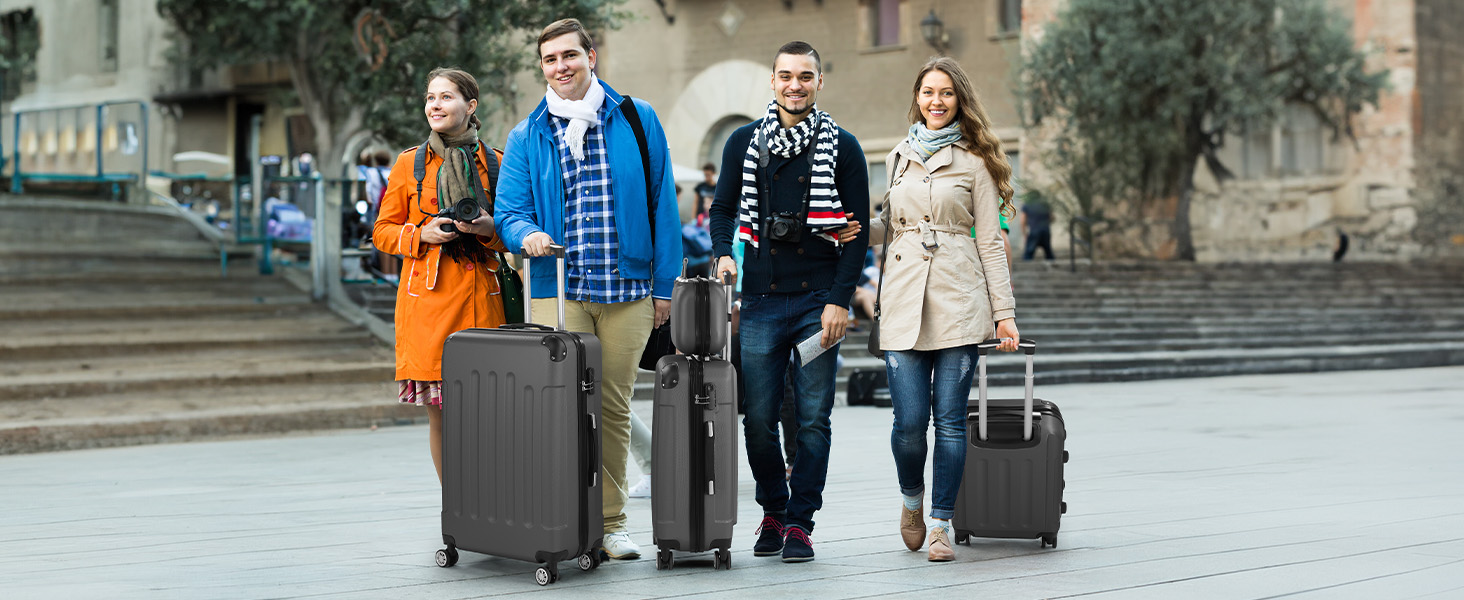 Набір валіз LALAHO 4 шт. з косметичками, з ABS пластику, золотий колір, для подорожей, ручна поклажа