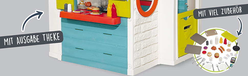 Дитячий ігровий будиночок Smoby Life Chef (124x132x135 см) з кухнею та прилавком, вуличний, з переробленого пластику, для дітей від 2 років