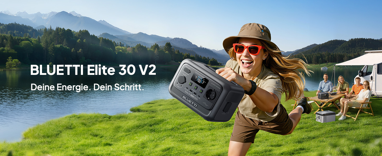 BLUETTI Elite 30 V2: Портативна електростанція 288 Wh, LFP акумулятор, 600W, Power Lifting 1500W, сонячний генератор для кемпінгу та екстрених ситуацій
