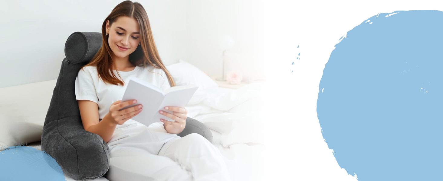 Подушка для спини ELONEO з підлокітниками – для ліжка та дивана. Зробить підтримку спини, голови та шиї більш комфортною (з роликом для шиї)