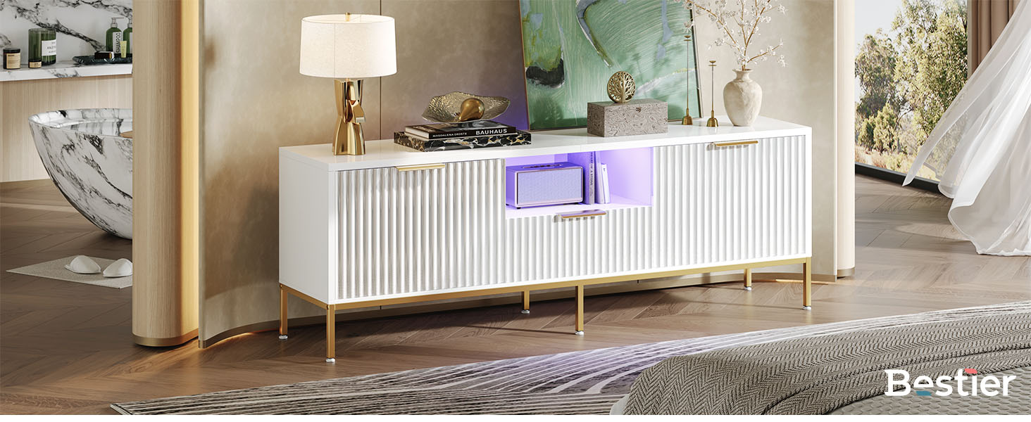 Тумба під ТВ Bestier для телевізора 55/60 дюймів, біла, з полицями для зберігання - сучасна медіа-консоль для вітальні та спальні
