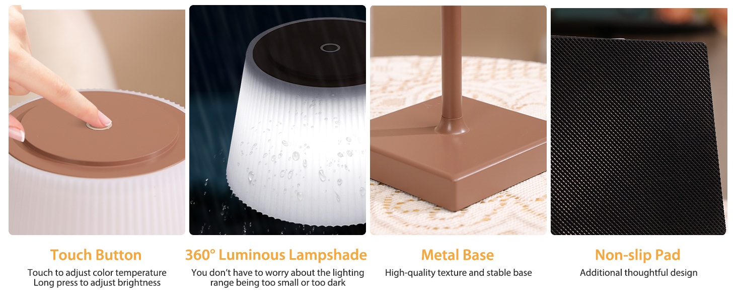 Aigostar LED акумуляторна настільна лампа бездротова, торшер з сенсорним керуванням, 3 режими кольору, IP54 вологостійка, для дому та саду (темно-коричнева)