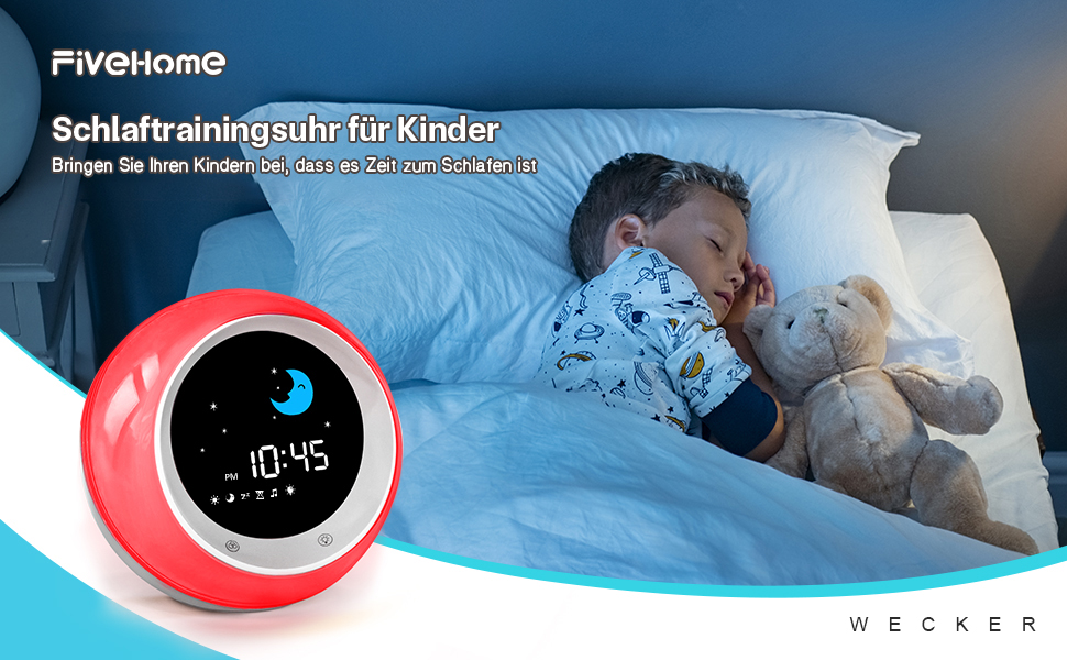 Дитячий ліхтарик-годинник Kinderwecker: тренажер сну, звукова машина, таймер, 9 кольорів - для хлопчиків та дівчаток (синій)