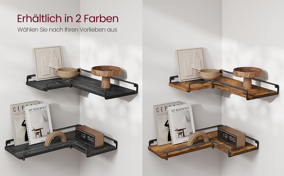 Набір кутових настінних полиць VASAGLE у стилі лофт, L-подібні полиці для вітальні, спальні та кухні, вінтажний коричневий та чорний, 2 шт. (LLS831B01)