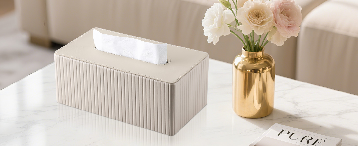 Скляниця для серветок KINGFOM, бежева, прямокутна, з PU шкіри – декоративна скляниця для серветок для вітальні, ванної кімнати та офісу