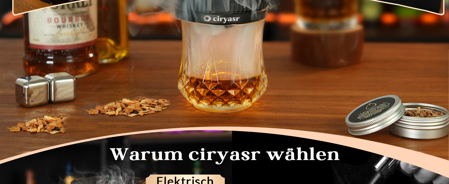 Електричний набір для копчення коктейлів CIRYASR з 6 смаками, RGB підсвітка, для віскі/бурбон, подарунок для чоловіків