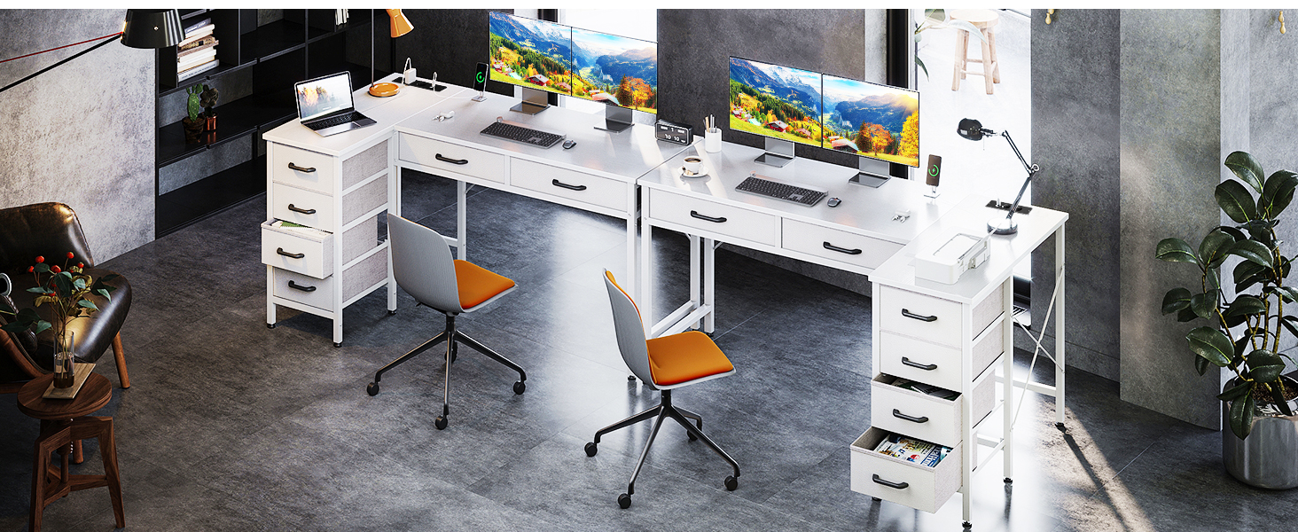 Комп'ютерний стіл Coleshome L-подібний з 6 шухлядами, білий, 126x80 см
