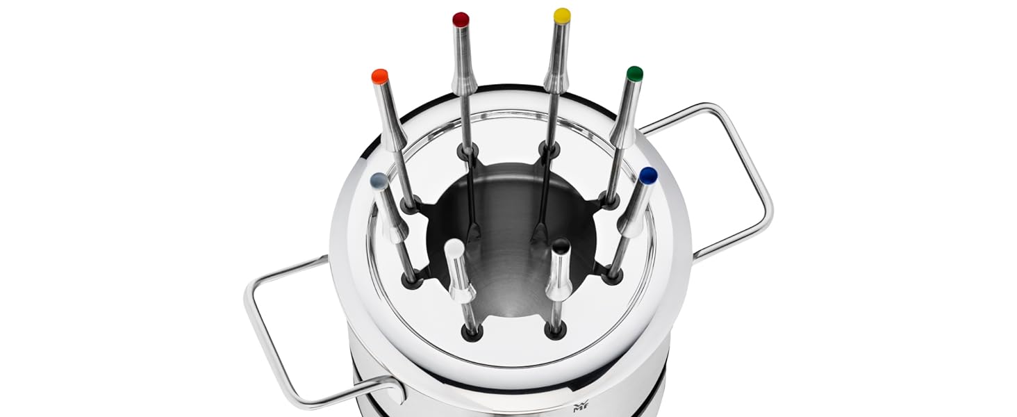 Електричний набір для фондю WMF Lono на 8 осіб: регулювання температури, індукційний горщик 1.2л, з нержавіючої сталі, з тримачем для виделок