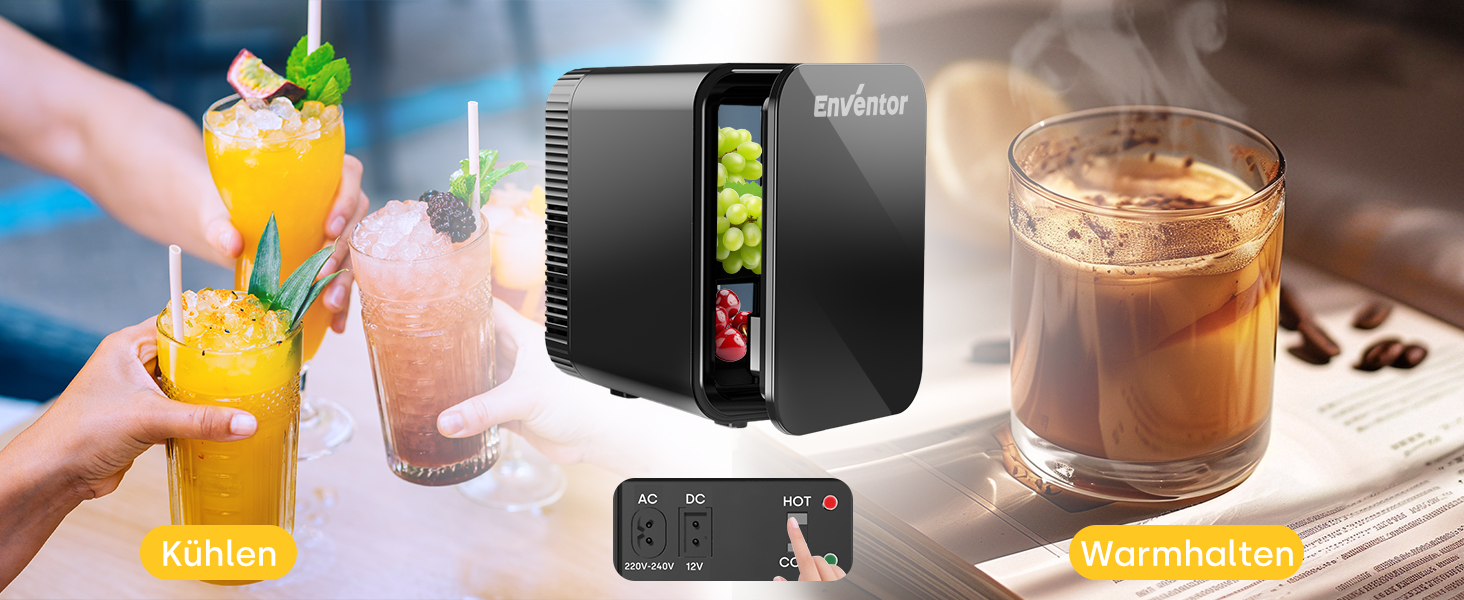 Mini холодильник Enventor 10L: портативний, з подвійним охолодженням, 12V/220V, для авто, спальні, офісу, чорний