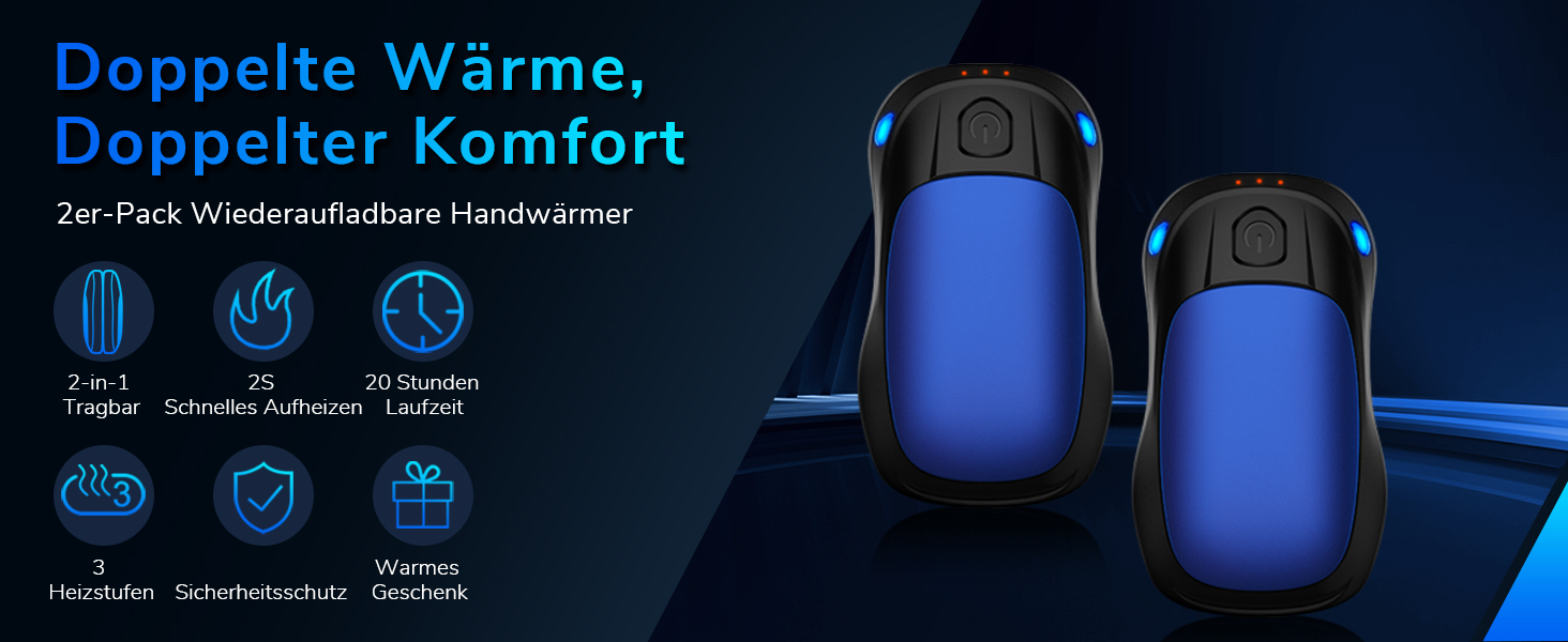 Електричний нагрівач для рук, перезаряджуваний, USB, 2 шт. (блакитний)