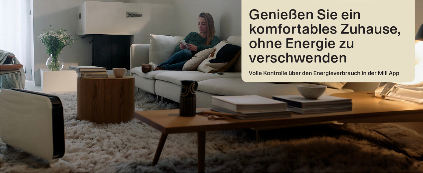 Електричний конвекторний обігрівач Mill 1200W, 14-18 м², WiFi, енергозберігаючий, білий