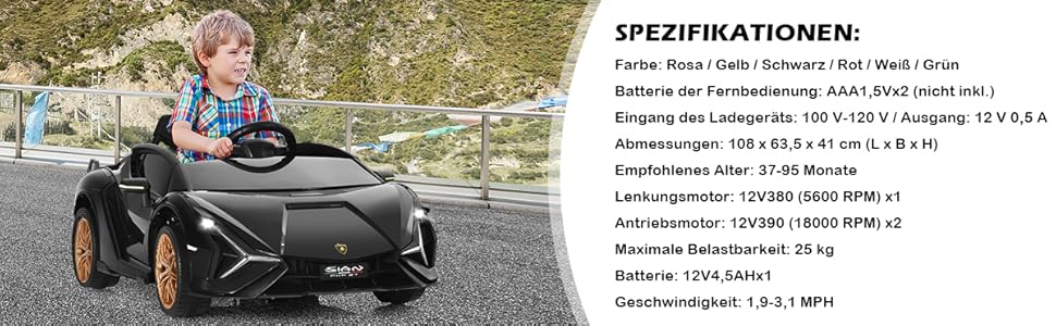 Дитячий електромобіль Lamborghini 12V з пультом, ременем безпеки, світлом, музикою і сигналом, жовтий – електрокар для дітей від 3 років