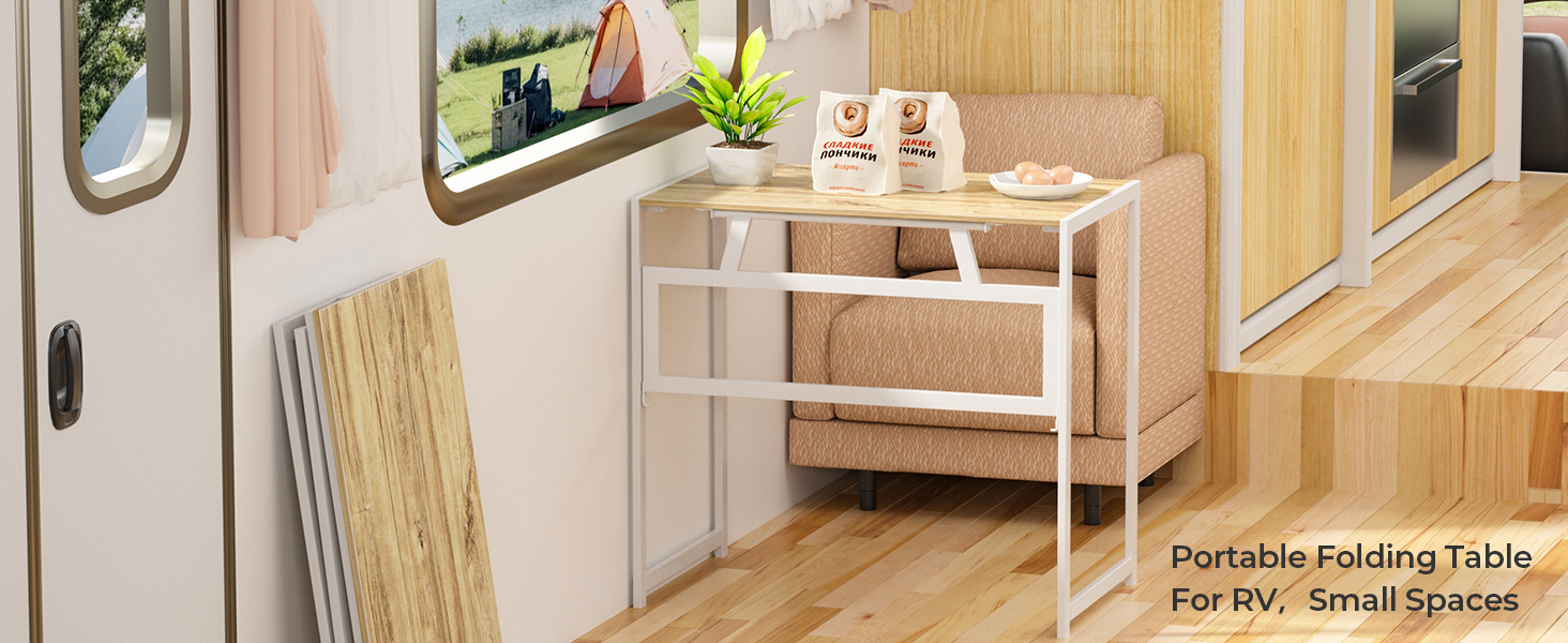 Складний стіл GreenForest 80x48 см бежевого кольору для дому, офісу та саду - компактний, без збірки
