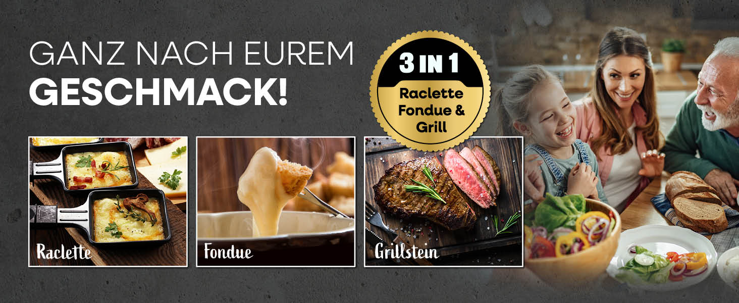 GOURMETmaxx Ракуетка 2-в-1 з Фондю | Набір ракуетки на 8 осіб – ідеальний гриль для вечірок | Ракуетка-фондю комбінація з 8 сковородами, лопатками та виделкою для фондю | Набір ракуетки з фондю на 8 осіб (Ракуетка & Фондю комбі XXL на 12 осіб)