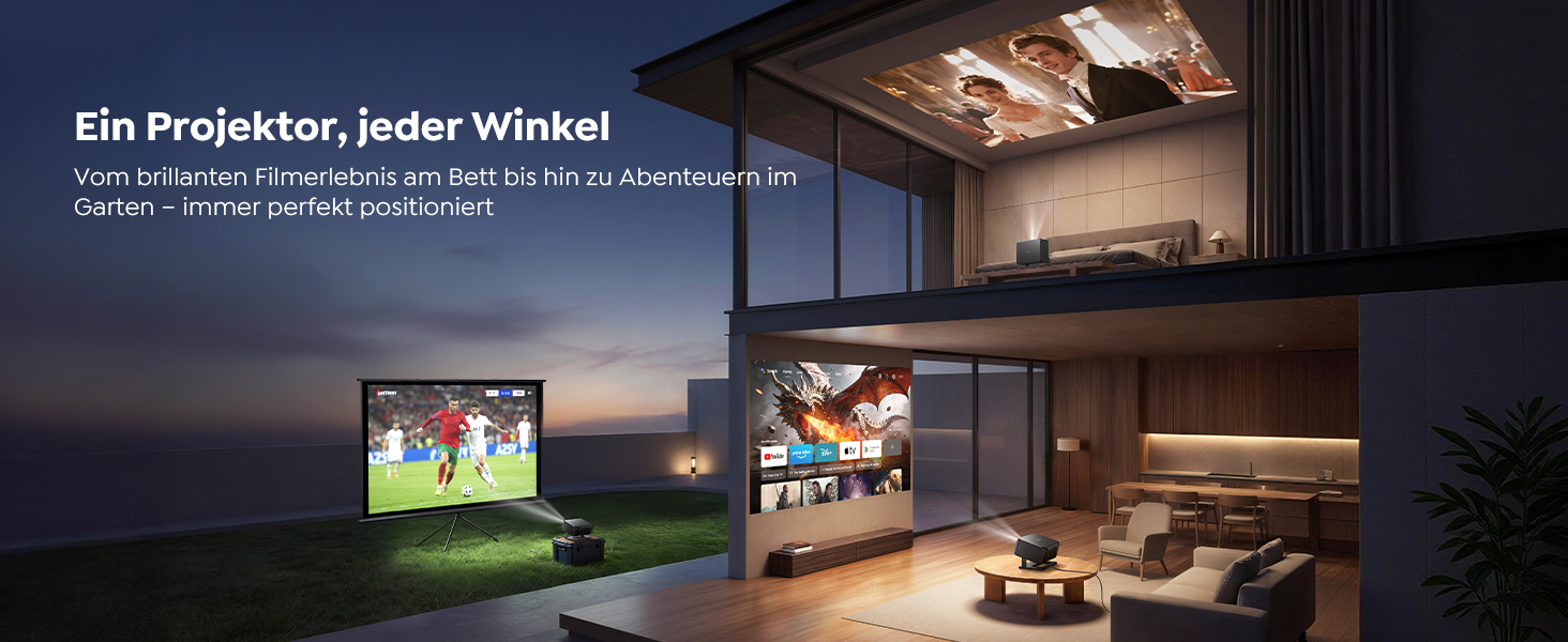 Проектор Google TV Beamer 4K Smart: Кінотеатр вдома 1080P FHD, Автофокус, Трапецеїдальна корекція, WiFi, Bluetooth, Портативний, Чорний