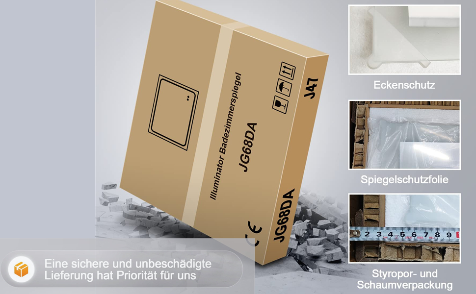 LED дзеркало для ванної кімнати з підсвічуванням 40x60 см, сенсорне керування, 3 кольори світла, IP67, енергозберігаюче A++