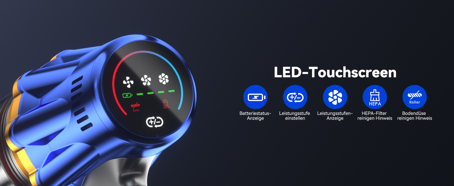 Акумуляторний пилосос H9 58000 Па, 650 Вт, 80 хв, бездротовий з LED-дисплеєм, для шерсті тварин, килимів та підлоги, синій