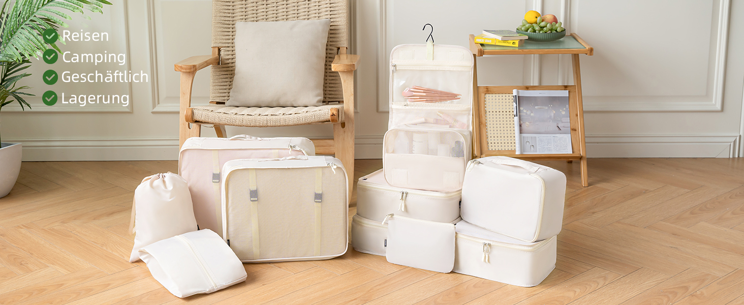 Набір органайзерів для одягу в подорожі BAGAIL, 10 шт., різні розміри, для валізи та ручної поклажі, рожевий