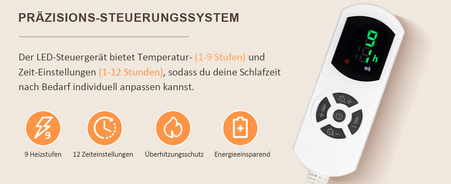 Електрична ковдра Nalone з автовимкненням 160*130 см, 9 температурних режимів, таймер 12 годин, захист від перегріву, пральна машина, фланель, сірий колір