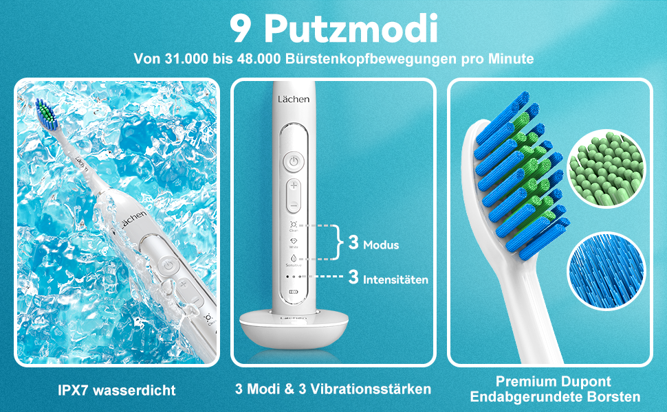 Електрична зубна щітка Lächen Sonic RM-T8B з 4 насадками, таймером, 3 режимами та 3 рівнями вібрації, білий