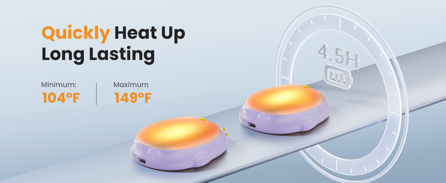 Електричні грілки для рук Gaiatop (2 шт) з 3 режимами нагріву, магнітні, портативні, багаторазові. Ідеальні для кемпінгу, піших прогулянок, полювання. Подарунок для жінок та чоловіків (фіолетові)