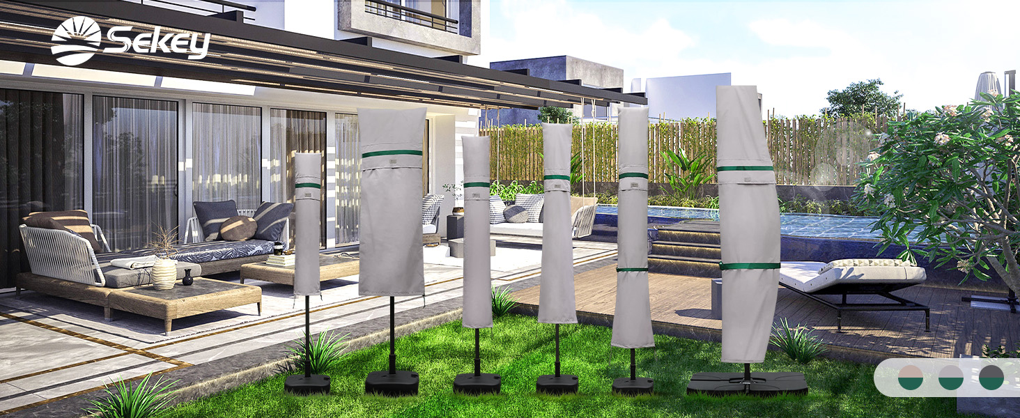 Чохол для садового парасоля Sekey: захисна накидка з кріпленням, водонепроникний, 190 x 30/50 см, світло-сірий