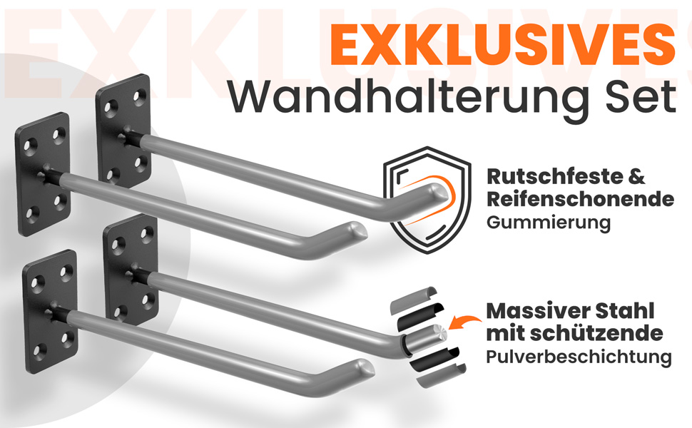 Набір кріплень для шин JK Trade® (4 шт.) для автомобілів, з гвинтами та дюбелями, захист для дисків, гачки для кріплення до стіни, 40 кг, сірий