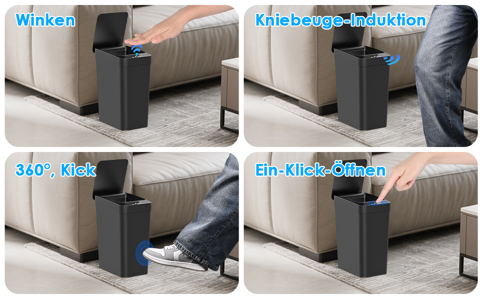 Набір з 2 автоматичних сміттєвих баків з датчиком, 12л, сенсорний кришка, 3 режими роботи, тихий, водонепроникний, інтелектуальний контейнер для сміття, для кухні, офісу, вітальні, ванної кімнати (2 шт. чорний)