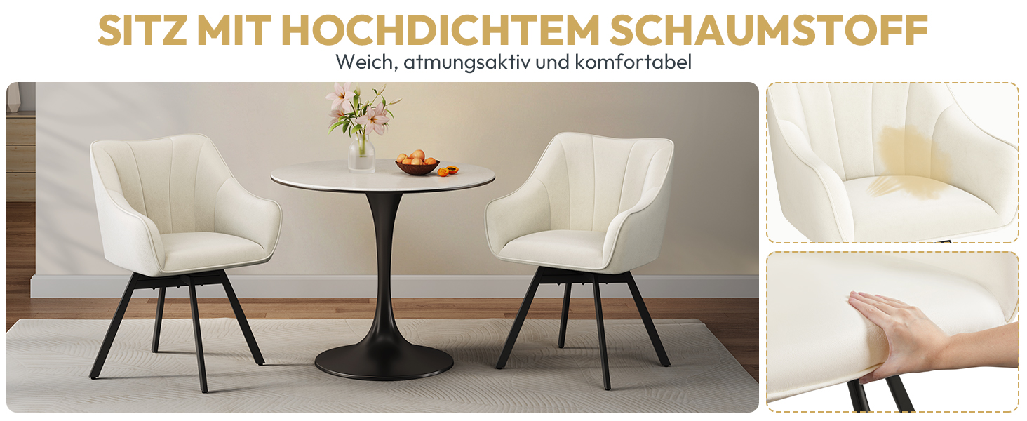 Крісло Yaheetech для кухні/їдальні/вітальні, обертається на 360°, з підлокітниками та металевими ніжками (Бежевий)